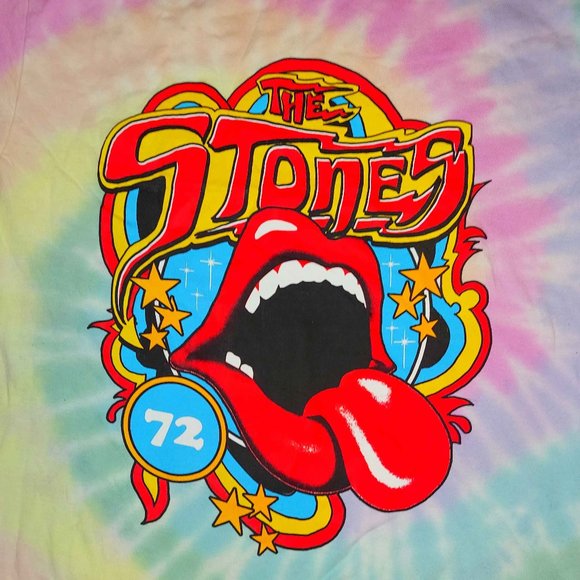 The Rolling Stones 1972 Tongue Logo Tie Dye Official cotton T-Shirt 2XL XXL NWT - Picture 2 of 3